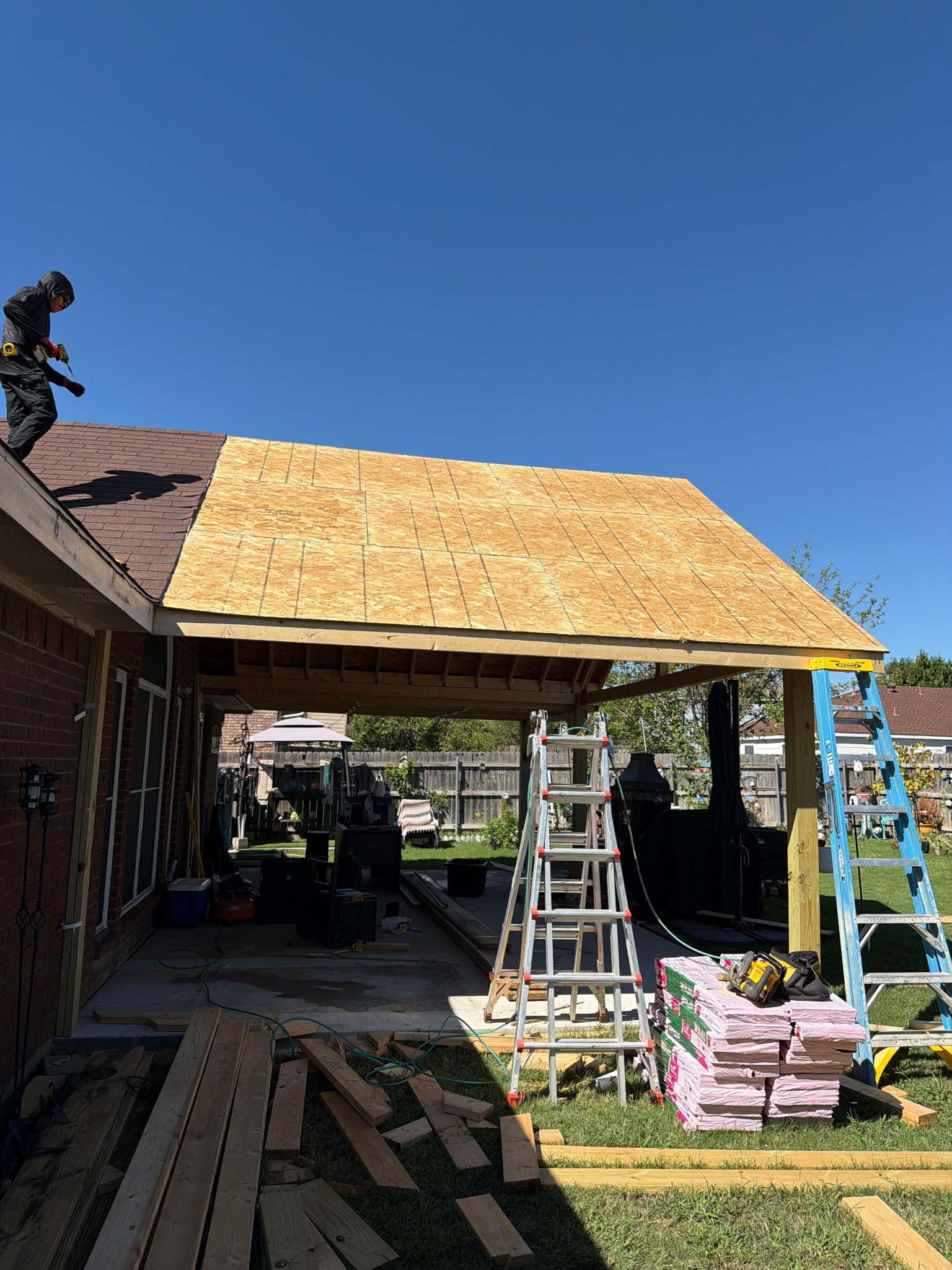 Side view of the patio roof decking